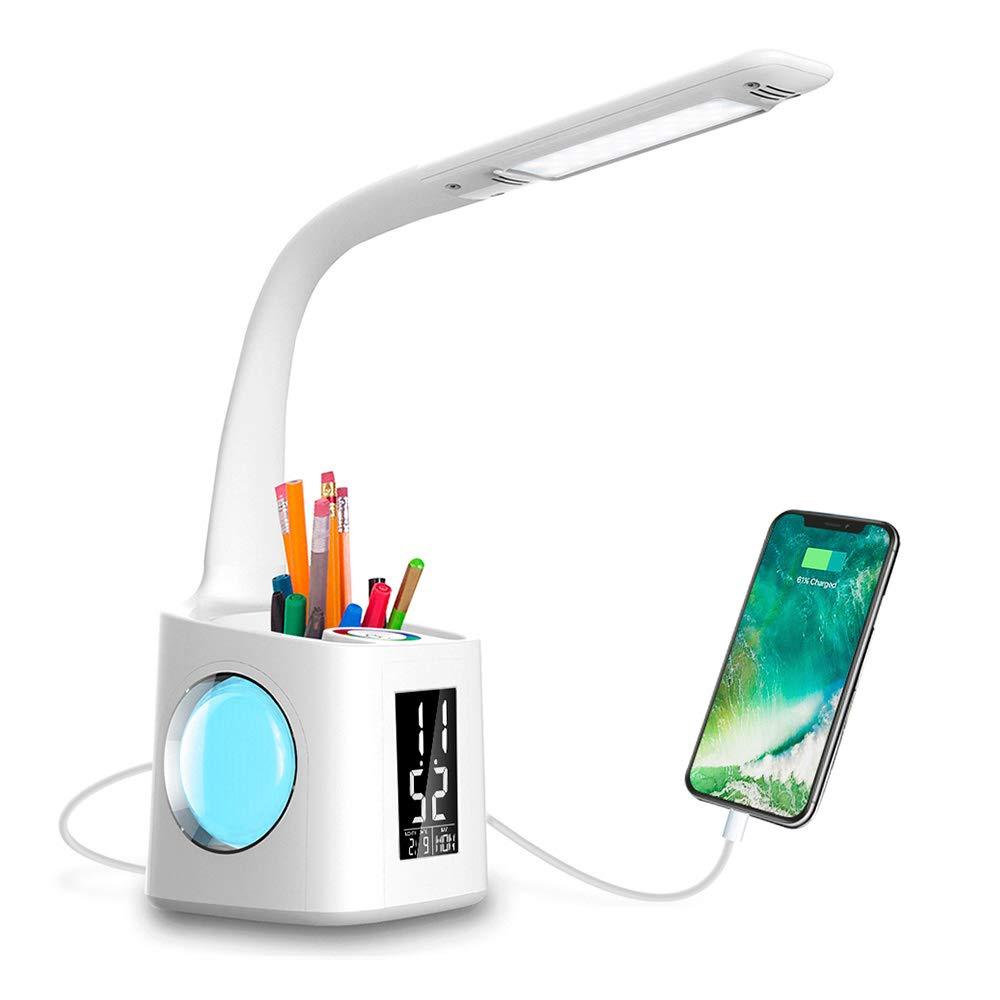 LED Desk Lamp with USB, Screen & Pen Holder