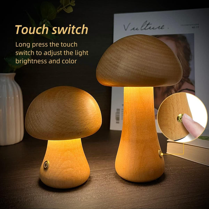 Wooden Cute Mushroom LED Lamp