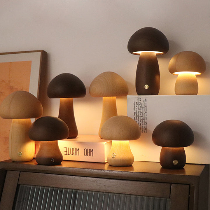 Wooden Cute Mushroom LED Lamp