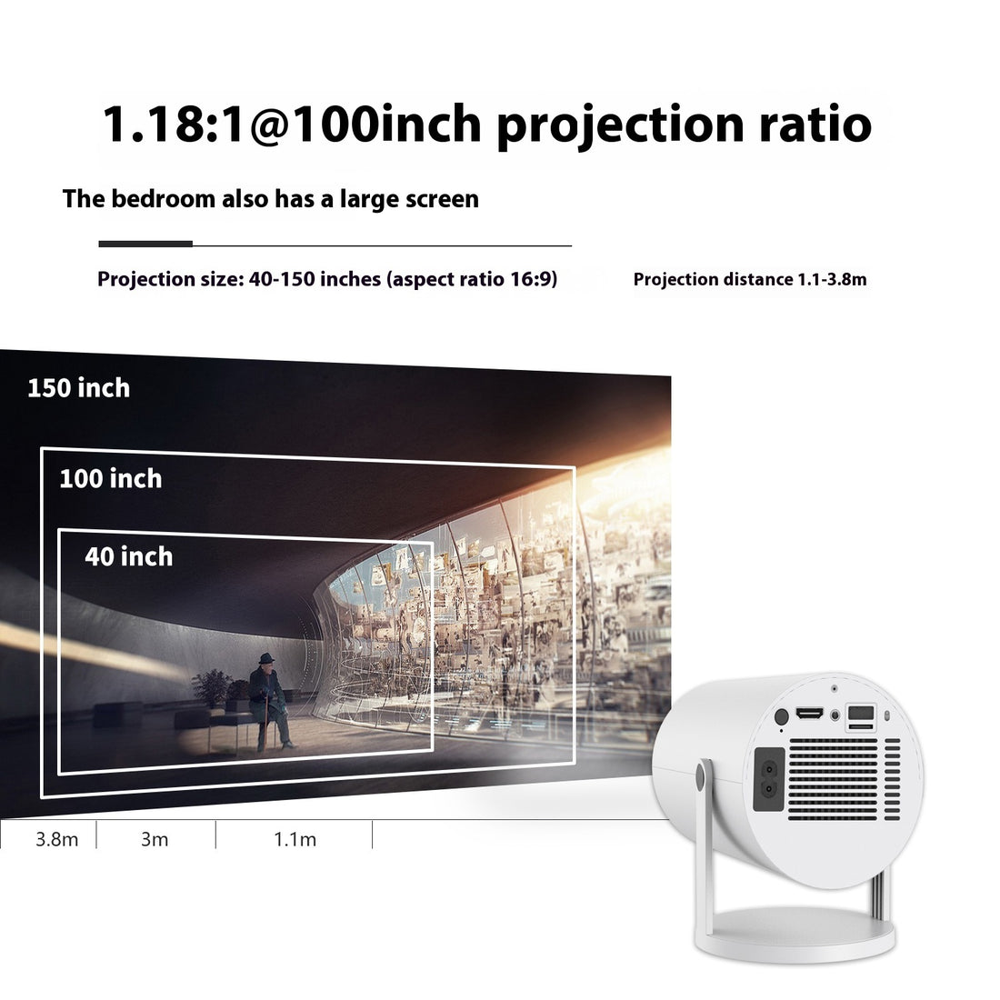 Portable 180° Projector with Auto Focus